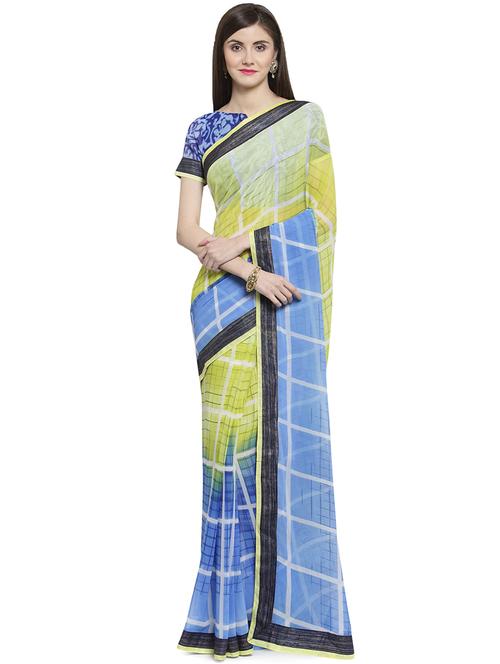 checkered printed saree with blouse - 16105439 - Very Small Image - 1