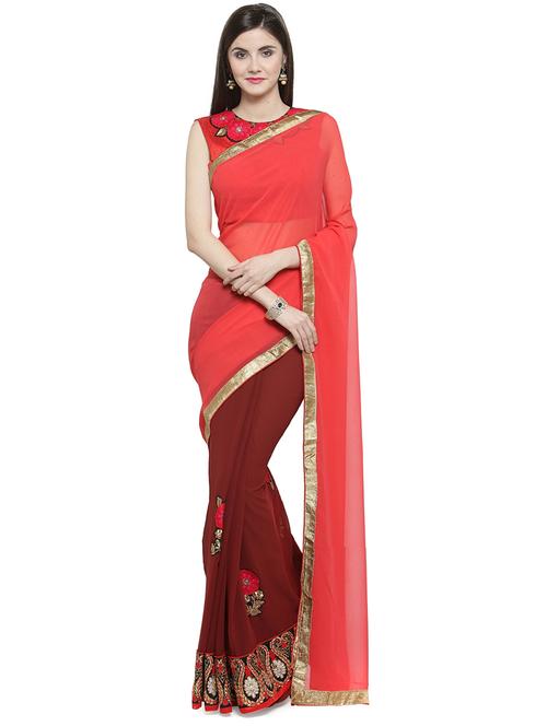 floral embroidered half & half saree with blouse - 16105441 - Very Small Image - 1