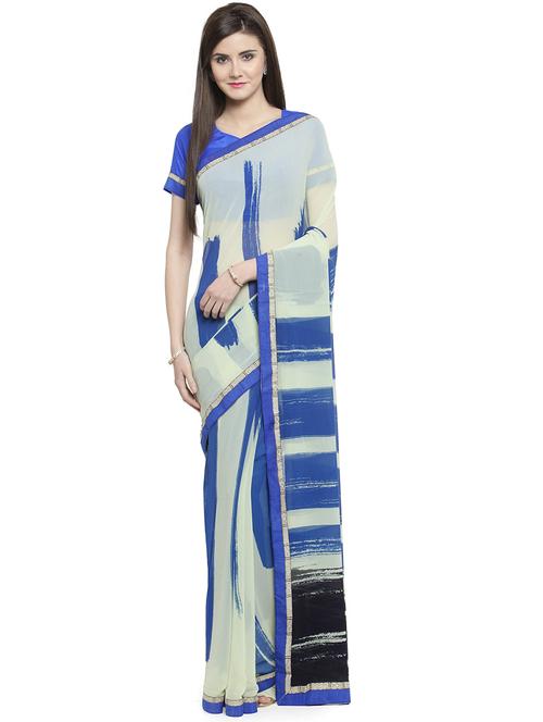 color block printed saree with blouse - 16105446 - Very Small Image - 1