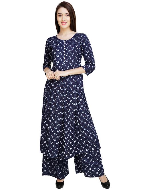 indigo cotton kurta palazzo set - 16105492 - Very Small Image - 1