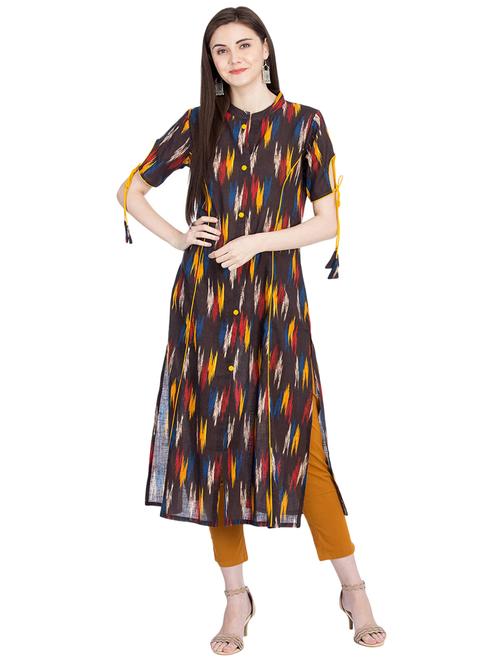 ikat piping straight kurta - 16105594 - Very Small Image - 1