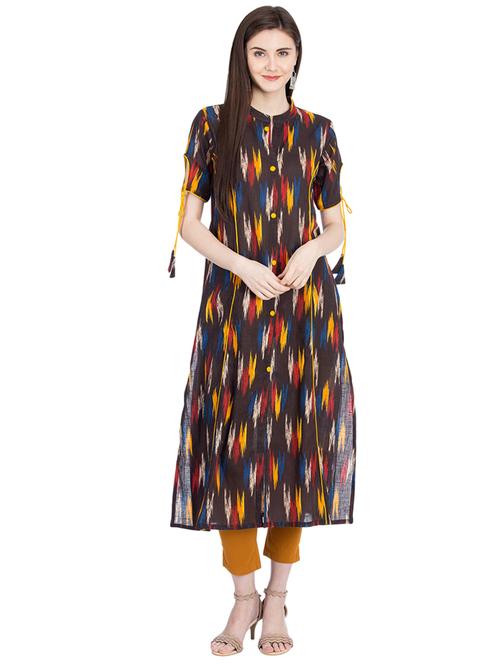 ikat piping kurta - 16105637 - Very Small Image - 1