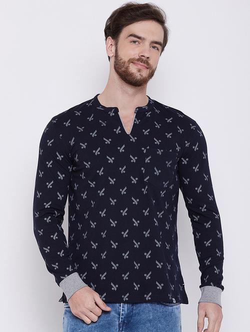 navy blue all over printed t-shirt - 16105867 - Very Small Image - 1