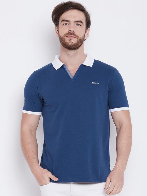 blue solid collared t-shirt - 16105892 - Very Small Image - 1