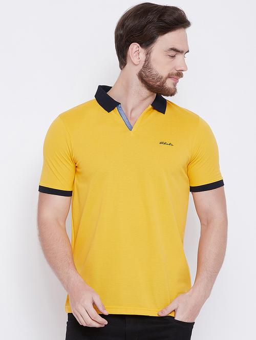 yellow solid collared t-shirt - 16105894 - Very Small Image - 1