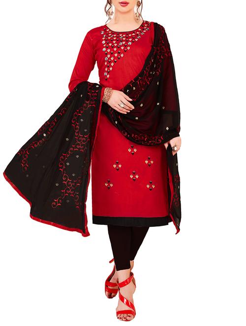 embroidered churidaar unstitched suit - 16105933 - Very Small Image - 1