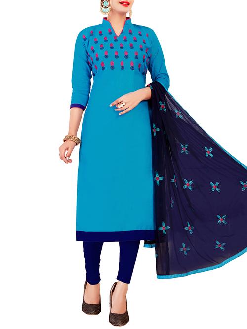 embroidered churidaar unstitched suit - 16105939 - Very Small Image - 1
