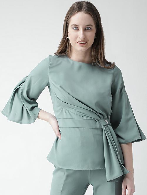 flared sleeved draped detail top - 16106232 - Very Small Image - 1