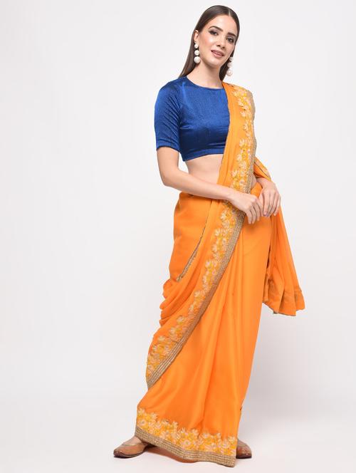 floral embroidered saree with blouse - 16106305 - Very Small Image - 1