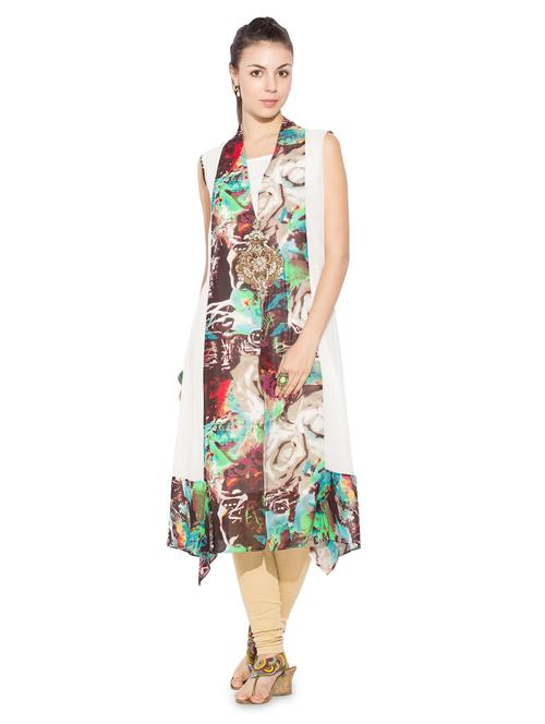 abstract print embroidered asymmetric kurta - 16106435 - Very Small Image - 1