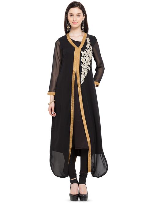 embroidered asymmetric kurta - 16106460 - Very Small Image - 1