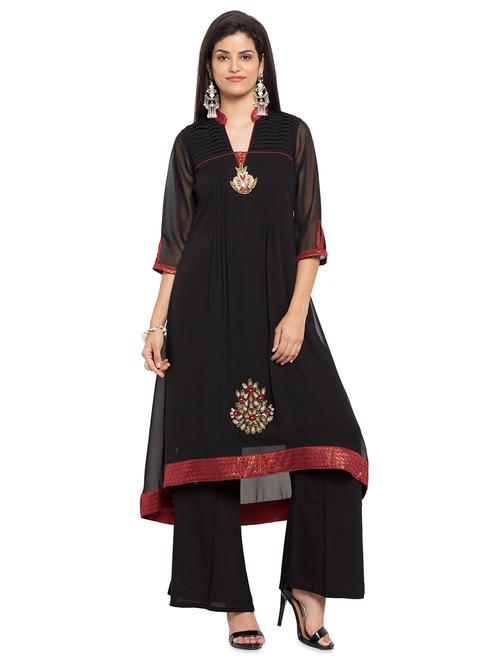 embroidered high-low kurta - 16106619 - Very Small Image - 1