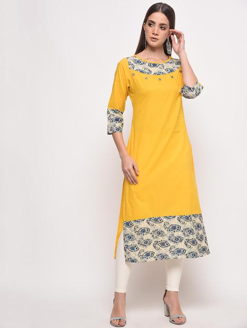 contrast straight kurta - 16108300 - Very Small Image - 1