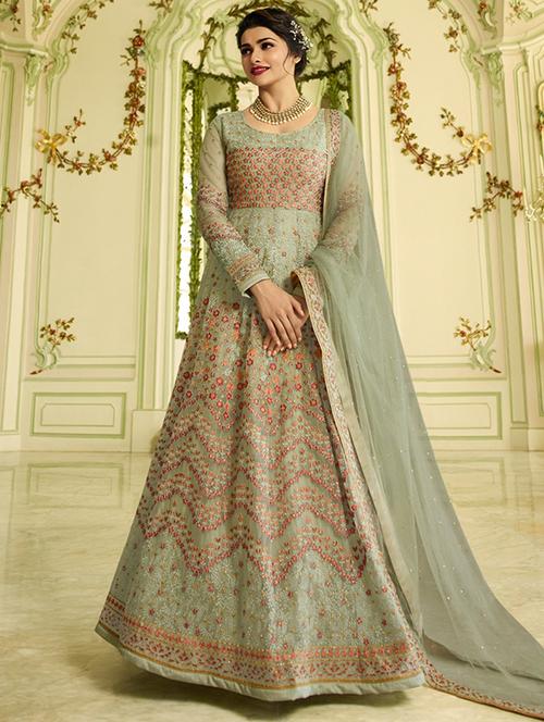 floral embroidered semi-stitched anarkali suit - 16108343 - Very Small Image - 1