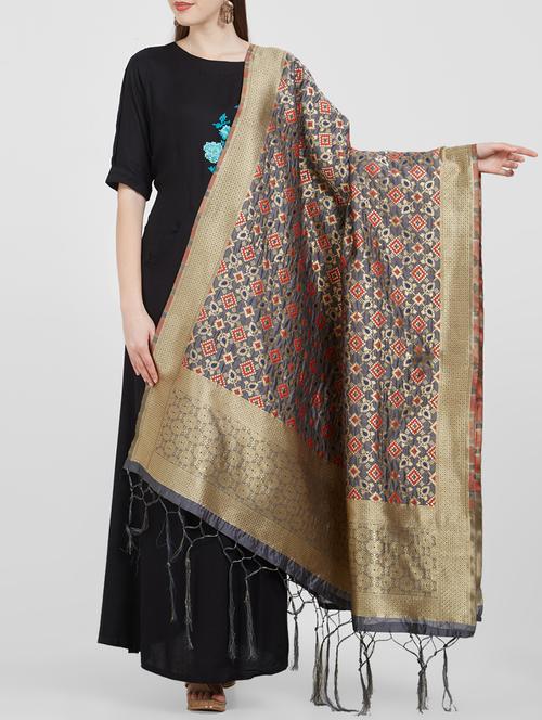 grey art silk dupatta - 16108351 - Very Small Image - 1