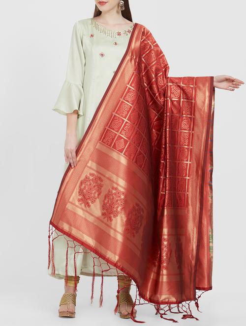 red bandhani woven dupatta - 16108359 - Very Small Image - 1