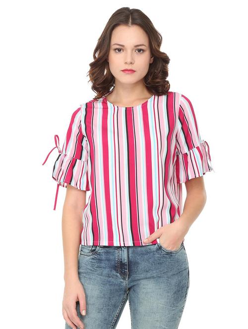 tie up detail bell sleeved striped top - 16108701 - Very Small Image - 1