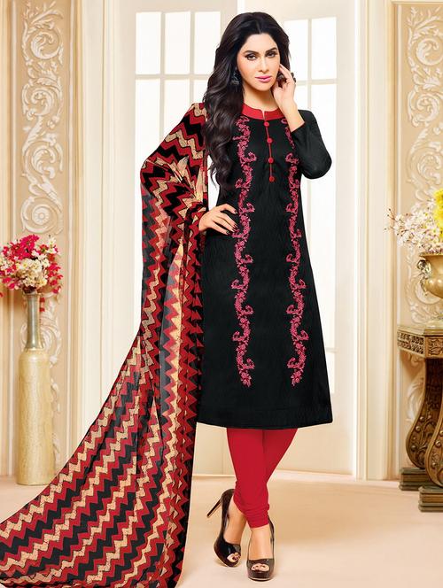 embroidered churidaar unstitched suit - 16108920 - Very Small Image - 1