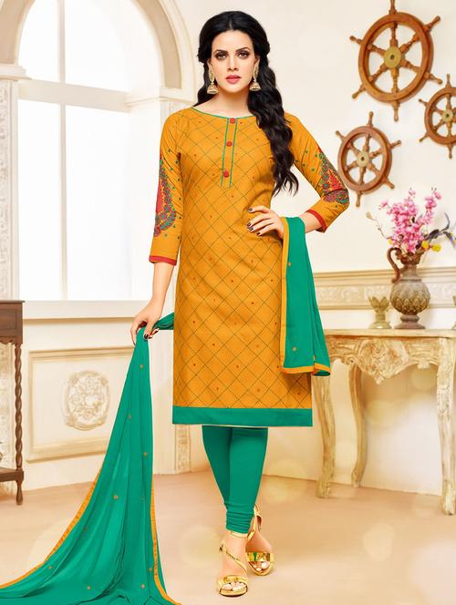 embroidered unstitched churidaar suit set - 16108925 - Very Small Image - 1