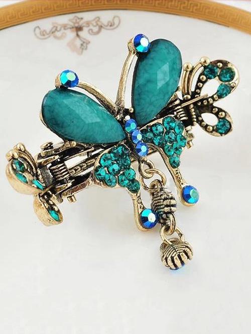 misstyle vintage women elegant turquoise crystal butterfly flower hairpin - 16108947 - Very Small Image - 1