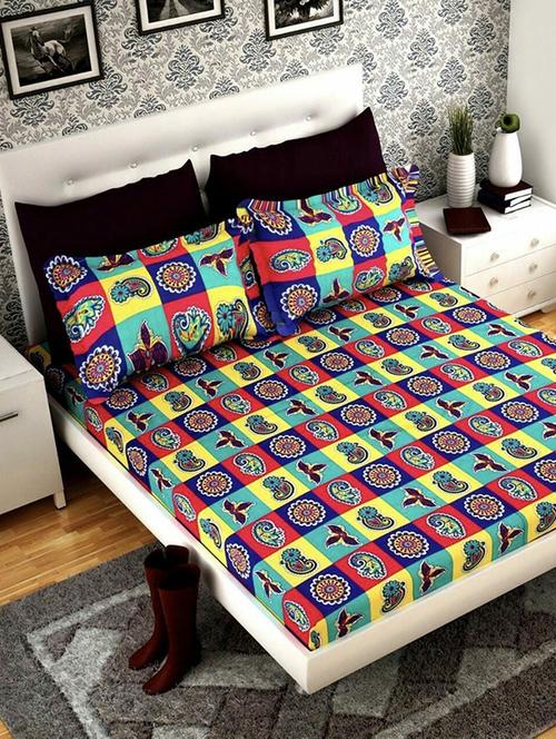 cotton double bedsheet with 2 pillow covers - 16109018 - Very Small Image - 1