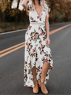 lace insert floral high low dress - 16109212 - Very Small Image - 1