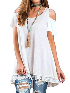 cold shoulder lace detail hem top - 16109373 - Very Small Image - 1