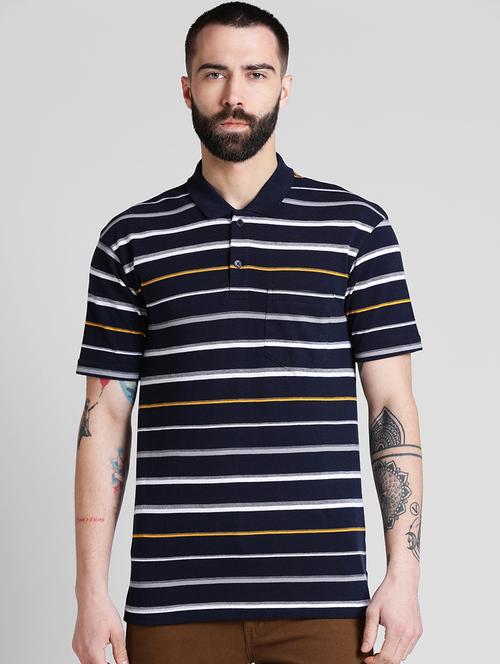 navy blue striped polo t-shirt - 16109621 - Very Small Image - 1