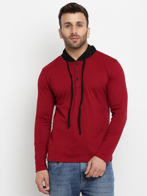 red solid hooded t-shirt - 16109796 - Very Small Image - 1