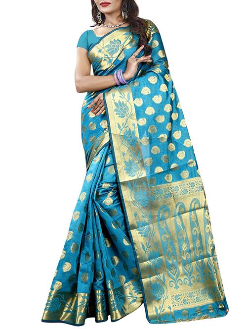 turquoise silk saree with blouse - 16109958 - Very Small Image - 1