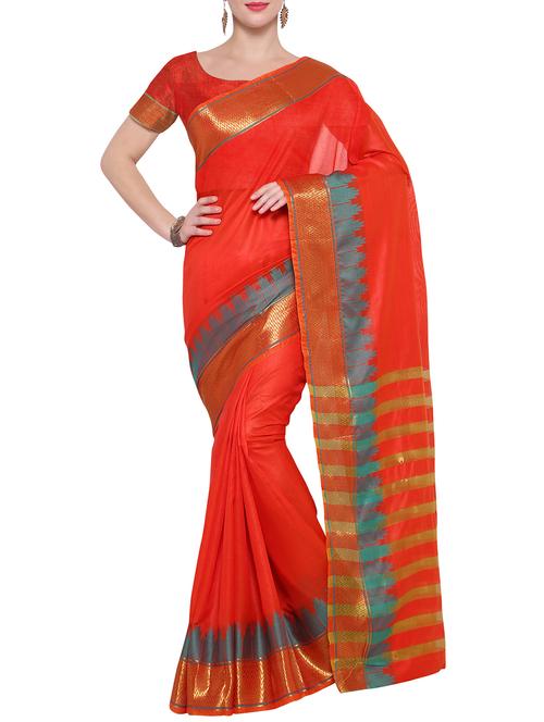 gold bordered woven saree with blouse - 16110027 - Very Small Image - 1