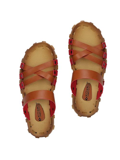 tan leatherette slip on slippers - 16111107 - Very Small Image - 1