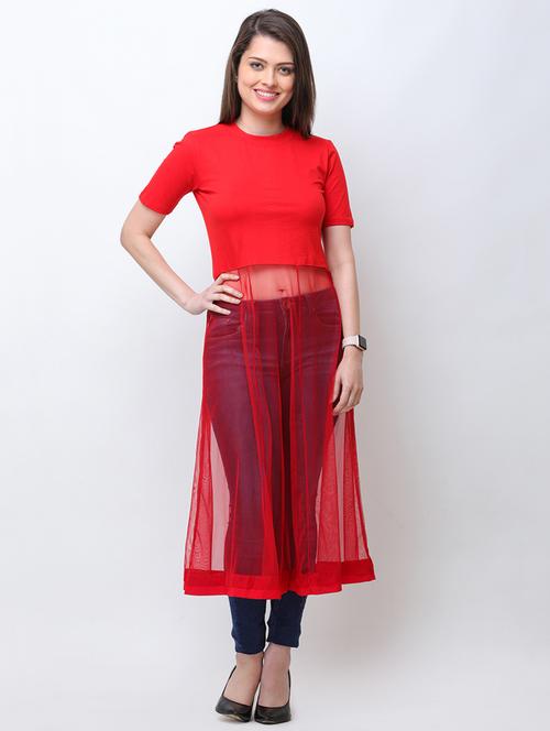 mesh panel crew neck tunic - 16111135 - Very Small Image - 1