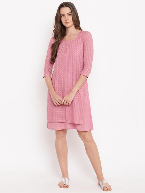 u-neck dobby layered dress - 16111354 - Very Small Image - 1