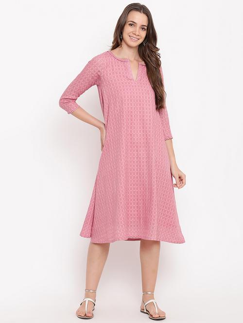 lace detail notch neck a-line dress - 16111363 - Very Small Image - 1