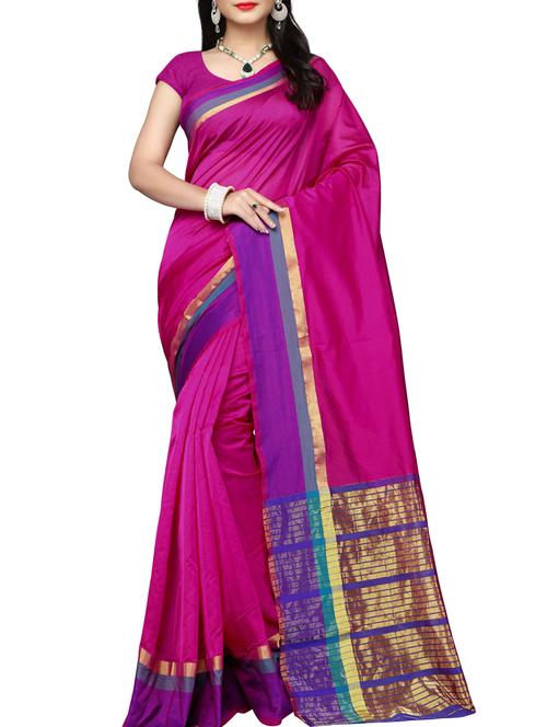 striped zari border saree with blouse - 16111429 - Very Small Image - 1