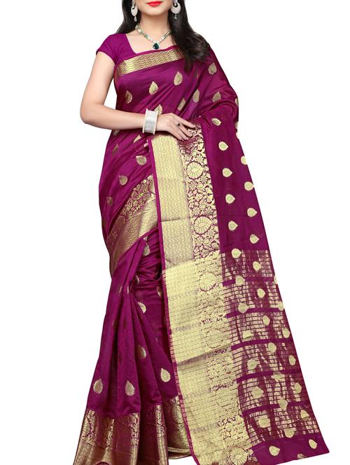 ethnic zari motif banarasi saree with blouse - 16111438 - Very Small Image - 1