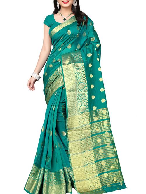ethnic zari motif banarasi saree with blouse - 16111442 - Very Small Image - 1
