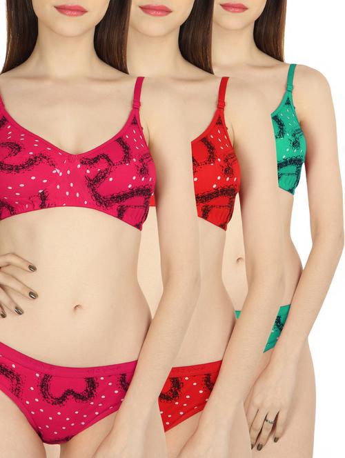 set of 3 heart print bra and panty sets - 16112383 - Very Small Image - 1
