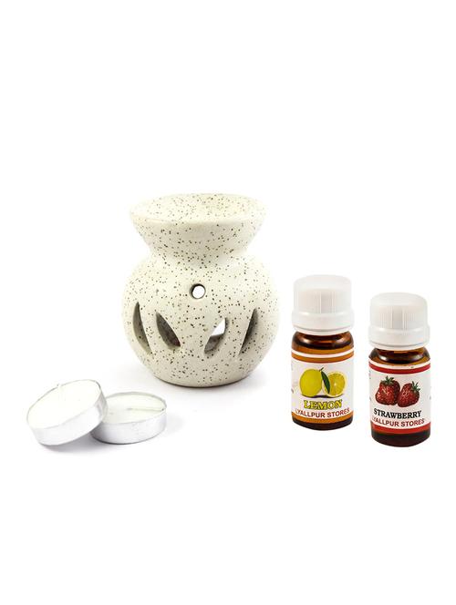 ceramic t light aroma diffuser pot shape white colour with strawberry & lemon fragrance oil and candle - 16112919 - Very Small Image - 1
