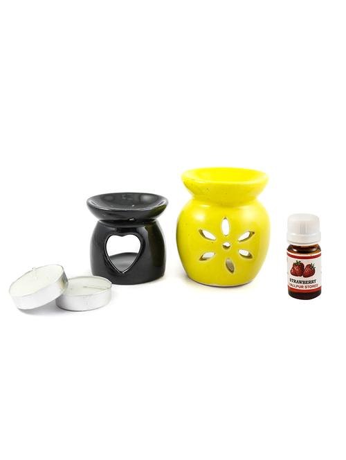 handcrafted aroma ceramic tealight diffuser pot shape multicolour with strawberry fragrance oil and candle (pack of 2) - 16112927 - Very Small Image - 1