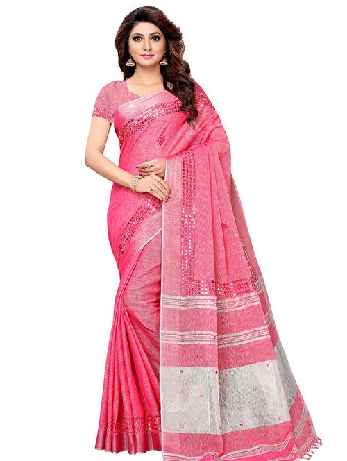 mirror work handloom saree with blouse - 16112934 - Very Small Image - 1