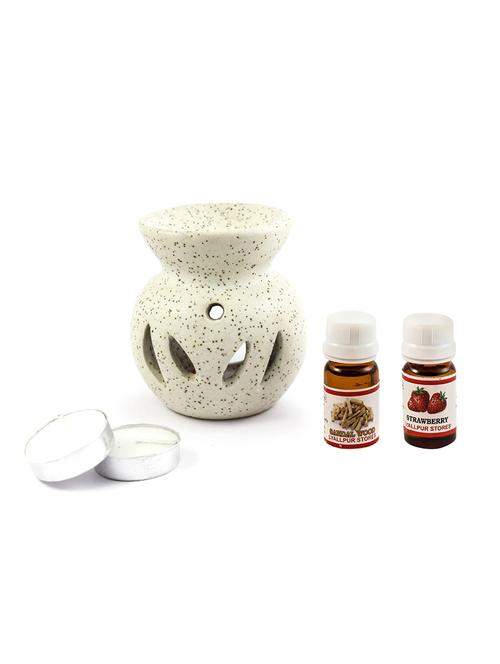 ceramic t light aroma diffuser pot shape white colour with strawberry & sandal fragrance oil and candle - 16112955 - Very Small Image - 1