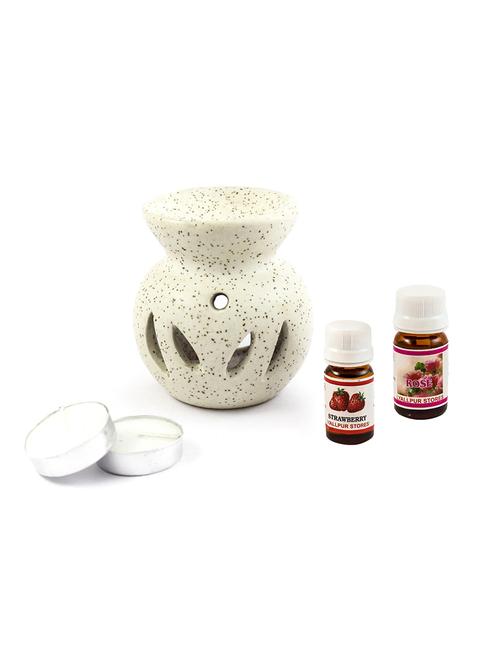 ceramic t light aroma diffuser pot design white colour with strawberry & rose fragrance oil and candle - 16112959 - Very Small Image - 1