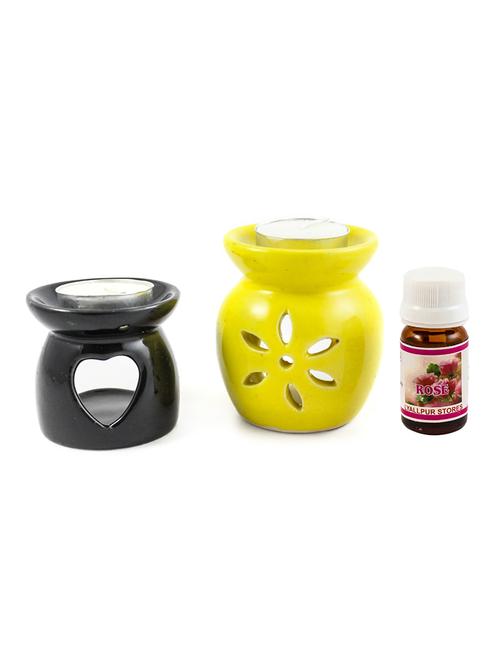 handcrafted aroma ceramic tealight diffuser pot shape multicolour with rose fragrance oil and candle (pack of 2) - 16112961 - Very Small Image - 1