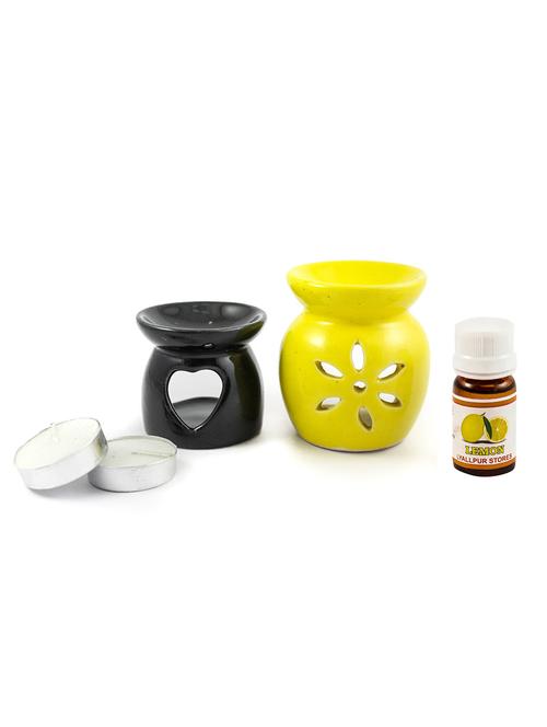 handcrafted aroma ceramic tealight diffuser pot shape multicolour with lemon fragrance oil and candle (pack of 2) - 16112963 - Very Small Image - 1