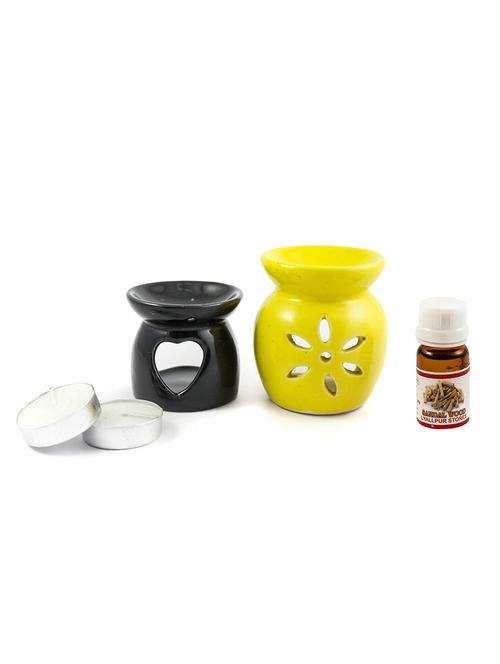 handcrafted aroma ceramic tealight diffuser pot shape multicolour with sandal fragrance oil and candle (pack of 2) - 16112965 - Very Small Image - 1