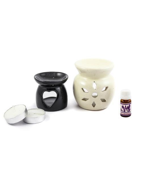 handcrafted aroma ceramic tealight diffuser pot shape design with lavender fragrance oil and candle clay lamp multicolour - 16113083 - Very Small Image - 1