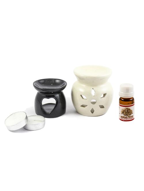 handcrafted aroma ceramic tealight diffuser pot shape design with sandal fragrance oil and candle clay lamp - 16113087 - Very Small Image - 1