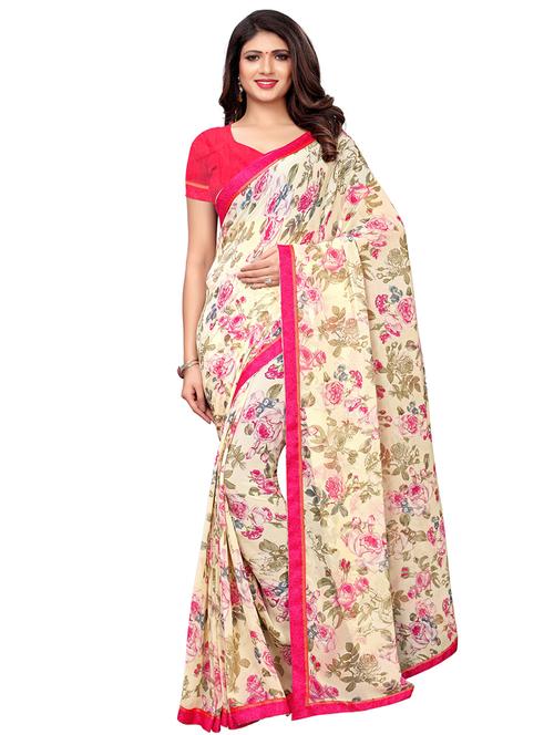floral printed saree with blouse - 16113134 - Very Small Image - 1